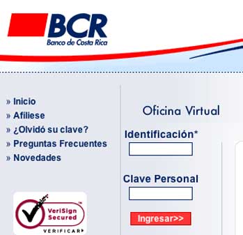 Banco de Costa Rica signon