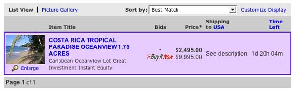eBay posting for land